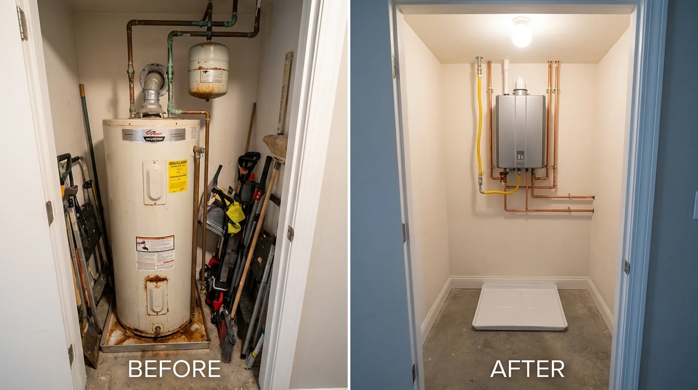Tank water heater versus wall-mounted tankless unit comparison for Fairfax, MN homeowners